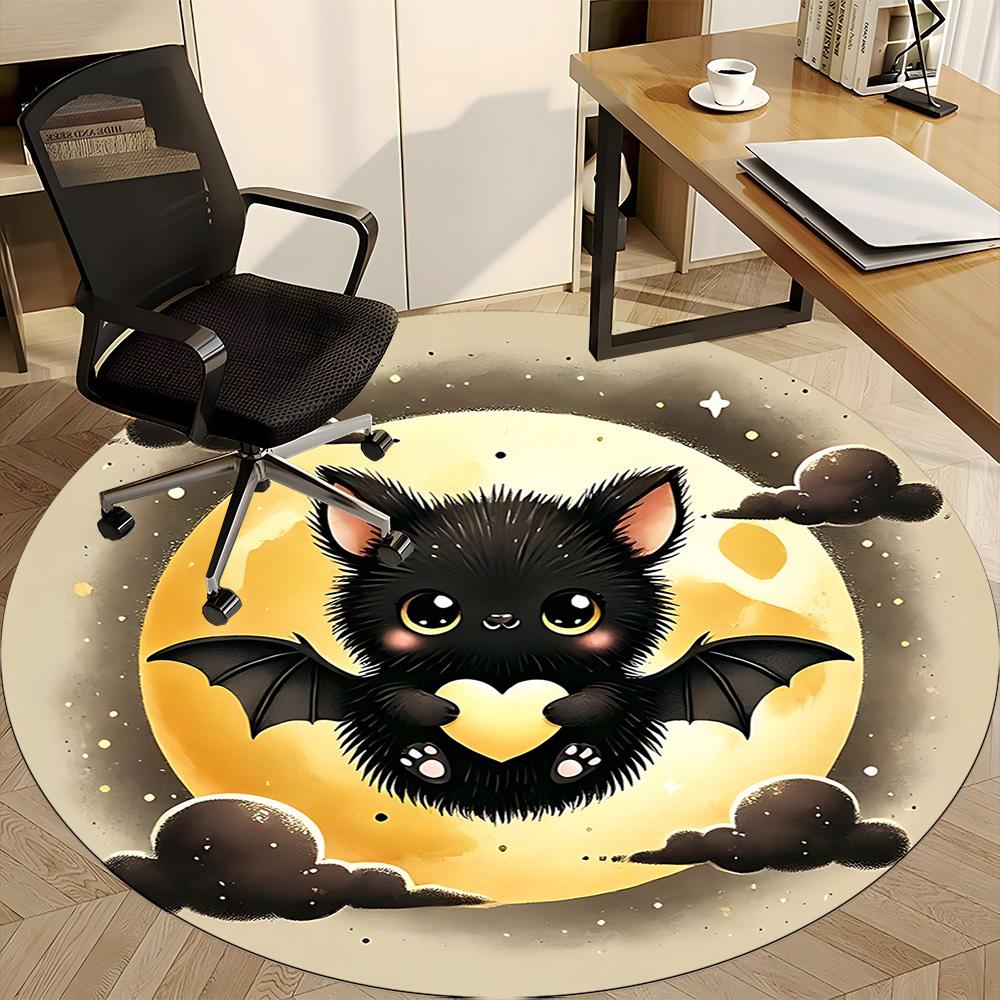 1pc Bat Moon Office Round Area Rug, Under Office Chairs Bedroom Living Room Home Decor, Room Deco, Available In Various Sizes