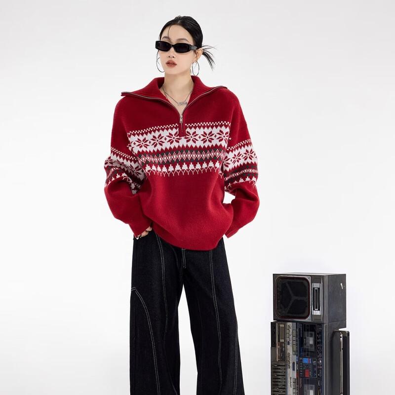 ICH MODE Women's Fair Isle Half-Zip Pullover Sweater