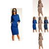 Elegant Women Fashion Sexy Fifth Sleeve Round Neck Pocket Bodycon Cocktail Dress
