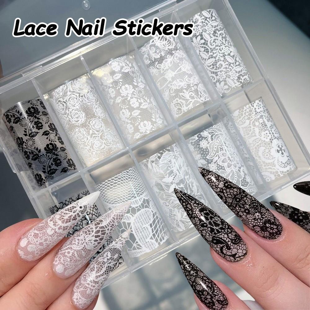 Lace Design Nail Foils Stripe Pattern Black White Nail Art Stickers Sequin Effect Leopard Print Nail Decals Nail Decoration