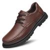 Men's round head cow two-layer leather shoes front lace-up breathable low-top shallow mouth casual men's work versatile men's shoes