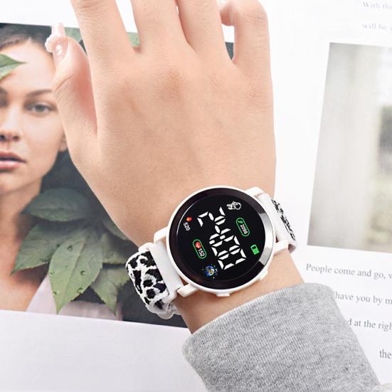 LED Elektronische Uhr Elastisches Armband Multifunktional Leuchtendes Rundes Zifferblatt Einstellbare Zeit-/Datumsanzeige Geflochtene Digitale Armbanduhr Uhr Mode