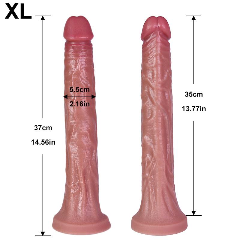 14.56 Inch Realistic Silicone Dildo Extra Long Soft Skin Feel Vein Texture Strong Suction Cup Body Safe Liquid Silicone Adult Toy