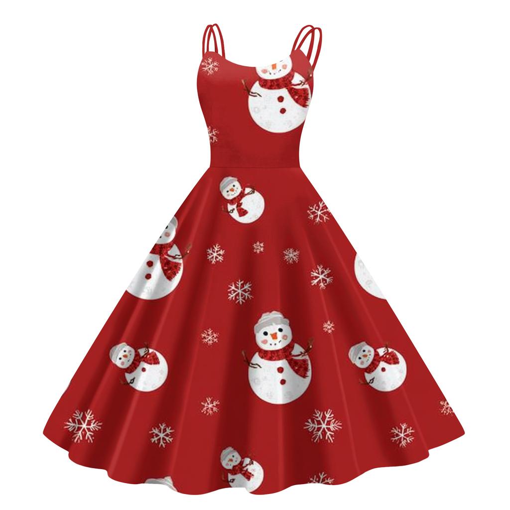 Women's Fashion Casual Christmas Print Sexy Off-the-shoulder Punk Retro Dress