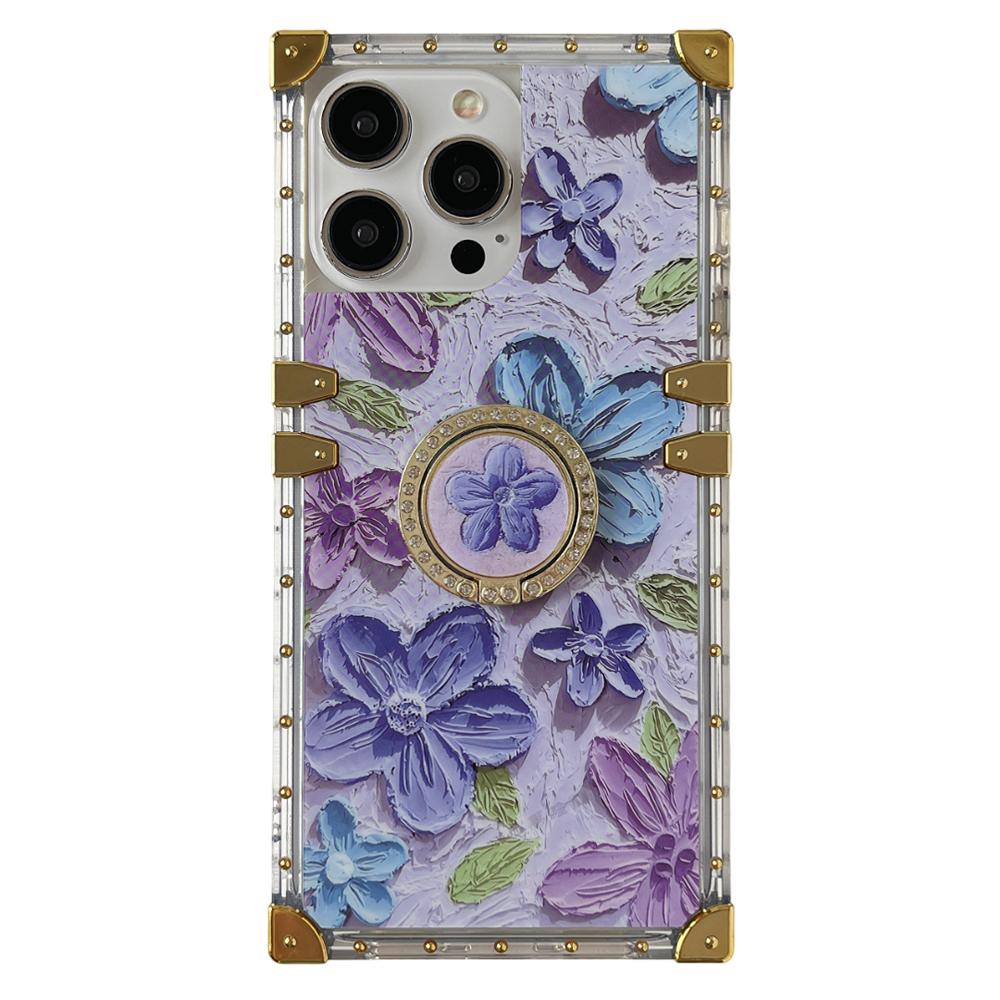 

Для iPhone 16 Pro Max Чехол Стильный узор с цветами и бабочками Кольцо-подставка ТПУ+ПК Чехол для телефона Purple