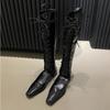 Autumn and Winter New Fashion Versatile and Genuine Feeling Retro Square Headed Dark European and American Hollow Strap Boots