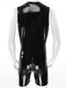 Men's Wet Look Patent Leather Bodysuit Long Sleeve Zipper Jumpsuit Catsuit Clubwear