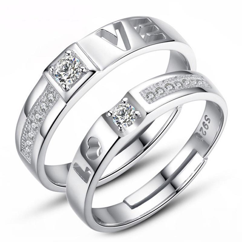 Fashion Exquisite Silver Color Pair Rings for Women Men Adjustable Couple Engagement Wedding Gift Jewelry Accessoires
