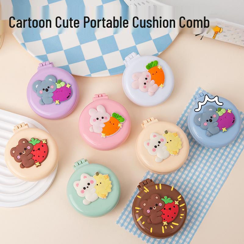 2-in-1 Mini Folding Cartoon Cushion Comb for Girls - Cute, Portable, Massage Air Cushion