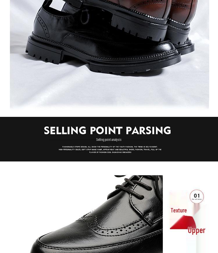 2025 Men's Korean Style Formal Brogue Leather Shoes - British Style Wedding & Business Casual Shoes, Size 45