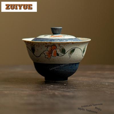 120ml Hand-painted Camellia Gaiwan Ancient Tea Tureen Tea Bowl With Lid Kit Tea Brewing Cover Bowl Chinese Tea Set Collection
