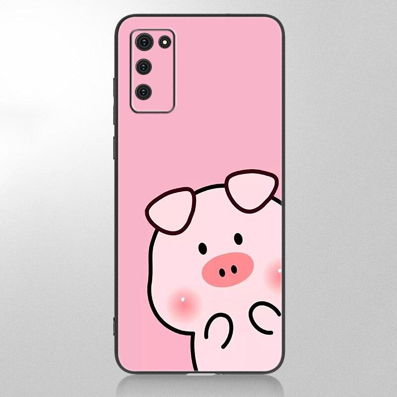Cartoon Cute Pig Phone Case For Samsung Galaxy A12 A02S A22 A32 A52 A72 A71 A51 A41 A31 A21 A11 A50 A70 A10S A20S Black Cover