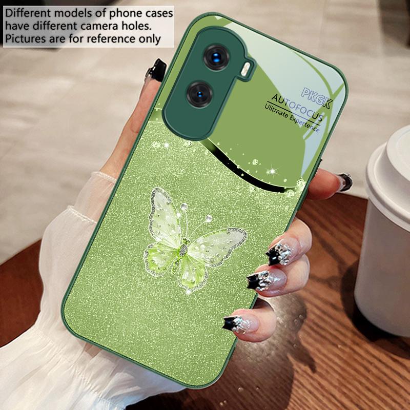 Gradient Diamond Butterfly For Honor 200 90 8X 9X Pro Lite P50 P40 Nova 10 11i P60 Magic4 6 Mate 20 50 Tempered Glass Phone Case