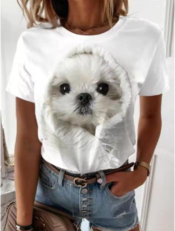 2024 New Women's T-Shirt Cute Puppy Pattern Printed Women's T-Shirt Extra Large Size T-Shirt Summer Ladies