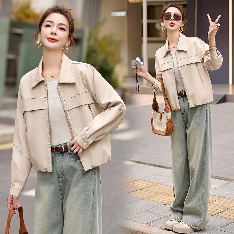 Women's Fashion Lapel PU Leather Jacket - Spring 2025 Collection, Short Coat