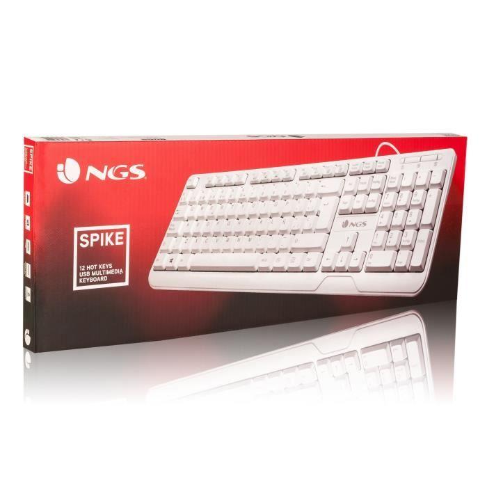 Clavier USB - NGS - Spike - QWERTY - 12 touches multimédia - Filaire - Blanc