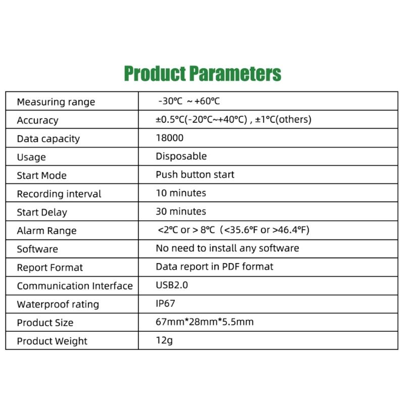 Temperature Logger USB, 60 Days Recording, Single Use for Lab Applications, Cold Chain Transportation & Freezer Storage