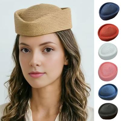 Summer Beret Hat, Breathable Natural Straw Hat for Women, Stewardess Hat Headwear, Sun Protection Artistic Painter Hat for Outdoor Daily Wear