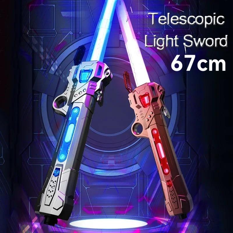 Changing Color 7 Colors Children Colorful Glowing Sword Toys 67CM Telescopic Music Laser Sword Rotating Decompression Toy Gift