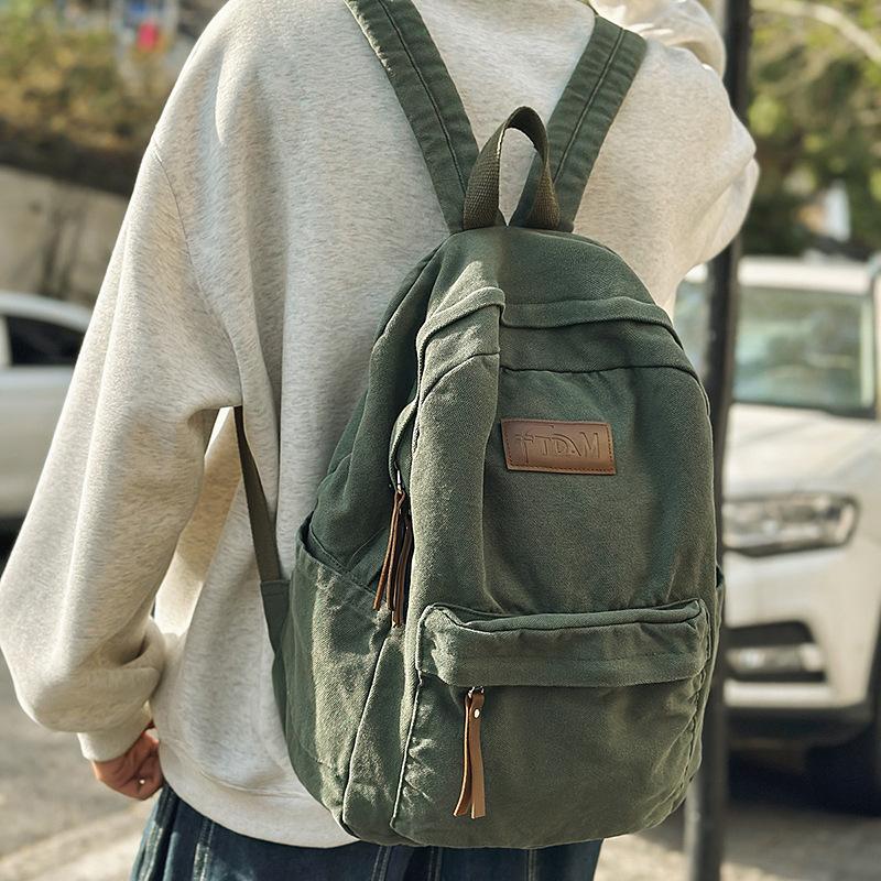Canvas backpack women's simple large-capacity junior high school student schoolbag high school retro backpack computer bag
