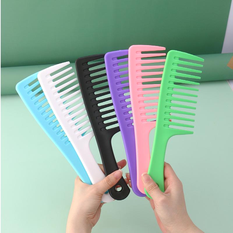 529 Large Colorful Wide-Tooth Comb for Thick Curly Hair - Coarse Tooth Plastic Wig Comb for Ladies