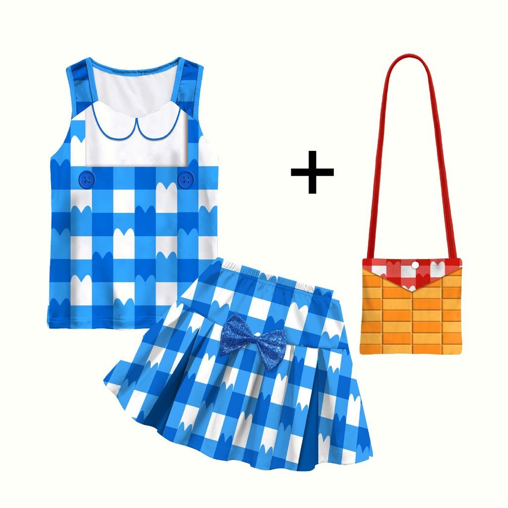 

Детские Девочки Аниме Мультфильм Габби Принт Без Рукавов Синяя Футболка Плиссированная Юбка Комплекты Костюмы для Хэллоуина Косплей 140cm