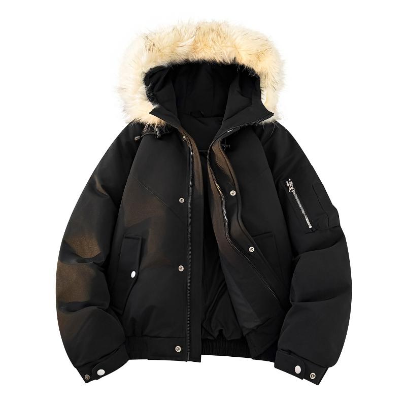 

Casual Warm Hooded Duck Down Jackets With Detachable Fur Collar Men Winter Outdwear Windproof Thicken Parkas Puffer Coats S чорний