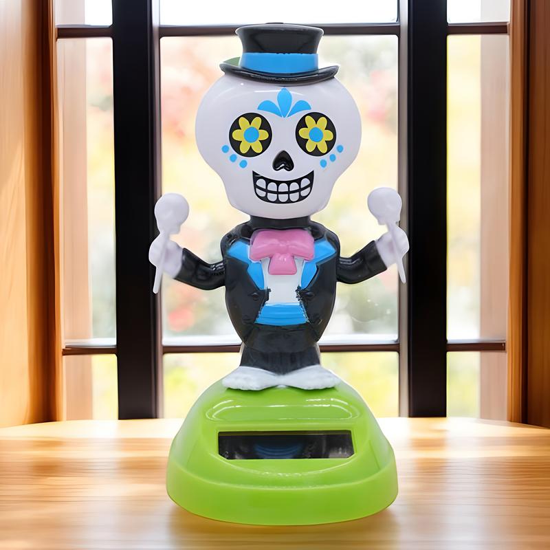 Solar Powered Dancing Toys Halloween Solar Dancing Bobble Skeleton Shaking Head Doll Toy Bobblehead Skeleton Shaking Spooky For