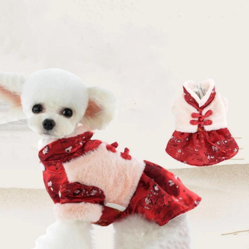 

Chinese Style Hight Collar Puppy Dress Soft Pet Clothes Tang Suit Spring Festival