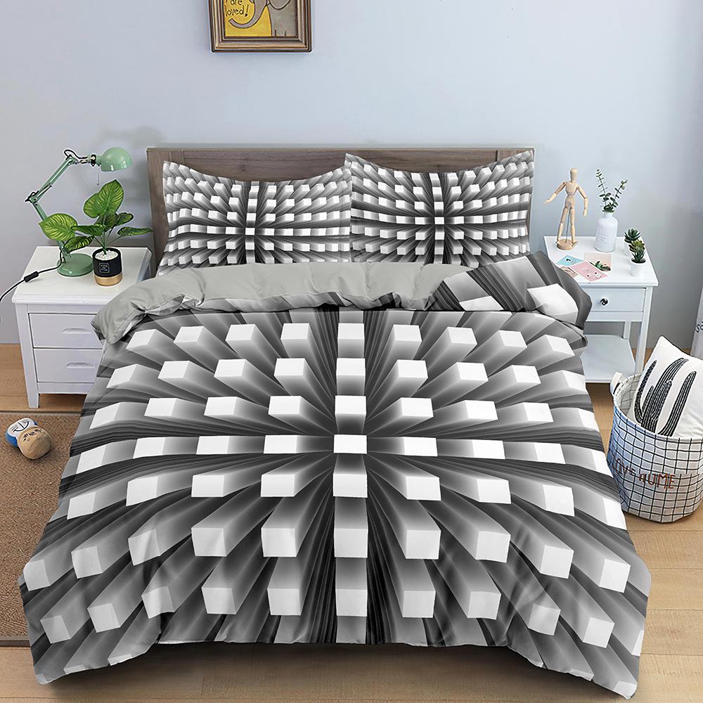 3D Psychedelic Geometric Duvet Cover Set - Digital Print Double Bed - Available In 3 or 4-Piece Sets