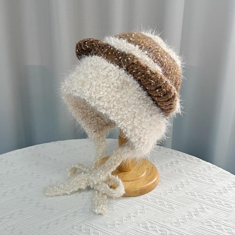 Plush Cute Cat Ear Hat Women's Winter Warm Ear Protection Pullover Hat Showing Face Small Versatile Fashion Knitted Wool Hat