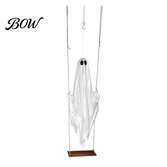 Funny Halloween Yard Art Hanging Swinging Ghost Decoration, LED Light Up Large Spooky Holiday Garden Decor with Remote Control for Outside Porch Tree,
