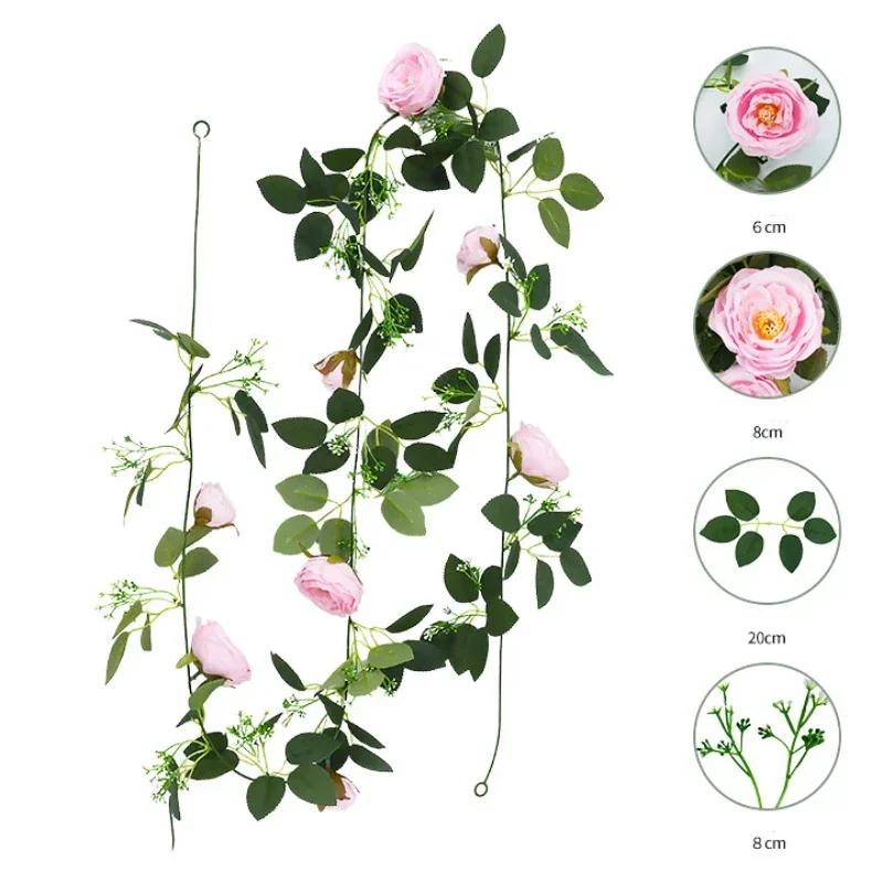 5PCS Rose Flowers Christmas Garland for Home Room Wedding Decoration Spring Autumn Garden Arch DIY Fake Artificial Plant Vine