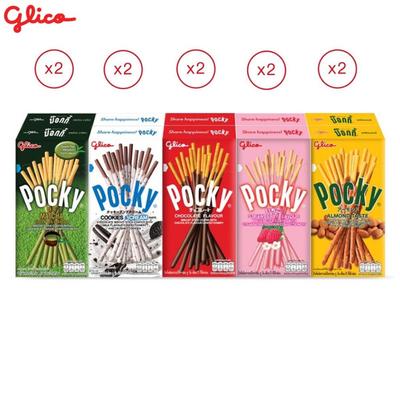 Glico Pocky Double Happiness Set, Keksstangen umhüllt mit Milky Matcha & Cookies & Cream & Chocolate & Strawberry & Nutty Almond, 10-tlg
