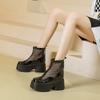 Fashion Hot sale 11cm Air Mesh Breathable Motorcycle Ankle Boots Woman Fashion Sandals Platform Patent Leather Shoes Hollow Boots Summer