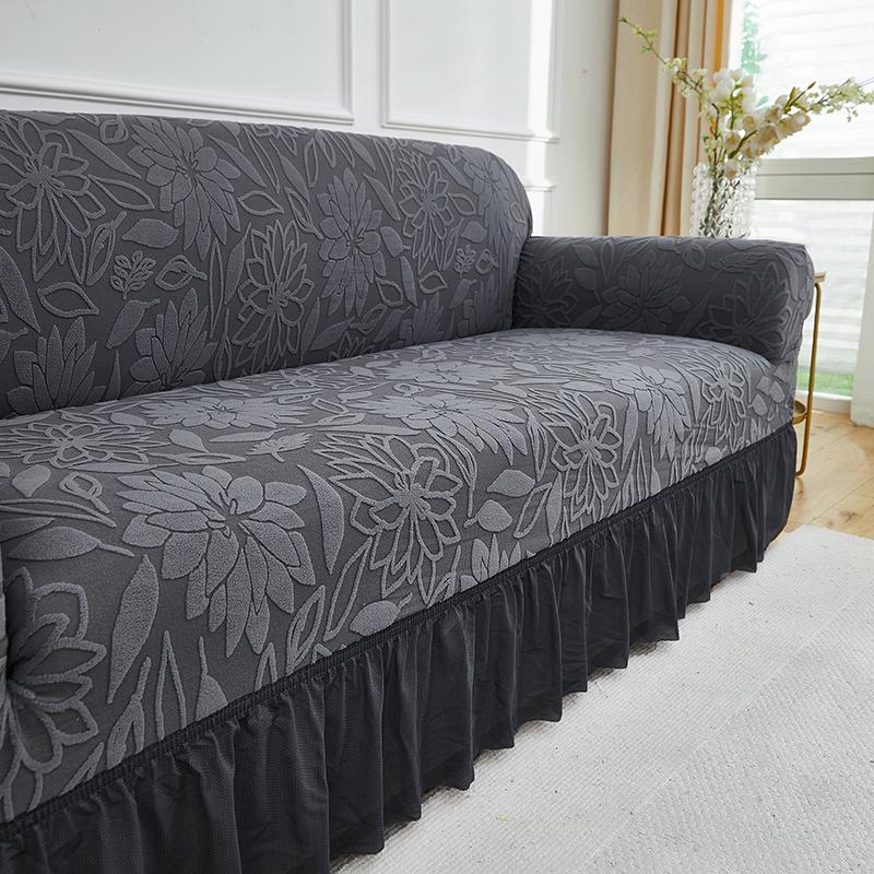 1 Stück Dehnbarer Sofabezug Jacquardmuster Sofabezüge mit Rock Einfarbige Staubdichte Rutschfeste Sofaschutzhülle für das Wohnzimmer