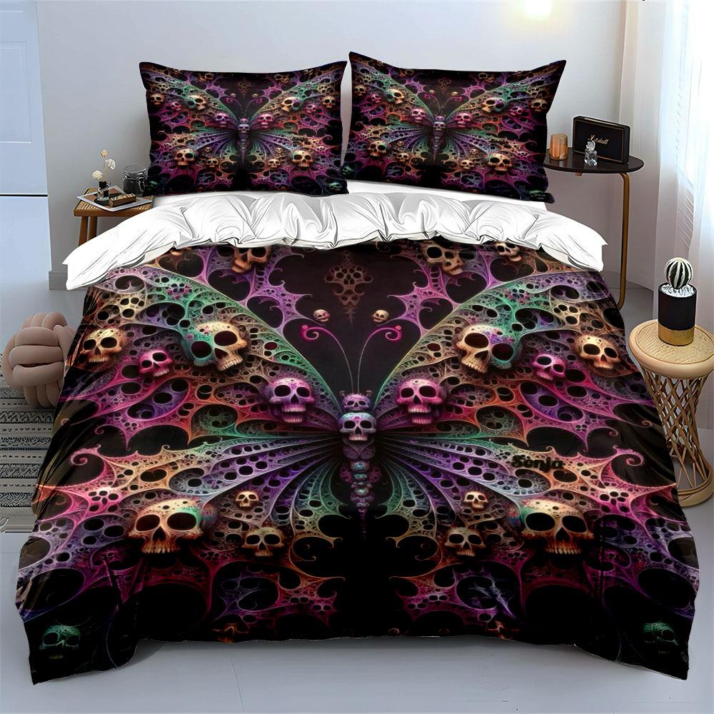 Butterfly Skull Art Decor Set Soft Comfortable Duvet Cover Bedding Set Included 1*Duvet Cover & 2*Pillowcases, Gift