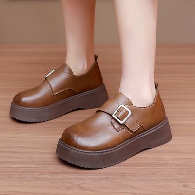 Schuhe Damen Retro Muffin Ein-Wort-Schnalle Plateauschuhe 2025 Frühling und Herbst neu vielseitig College-Stil erhöhende Slipper