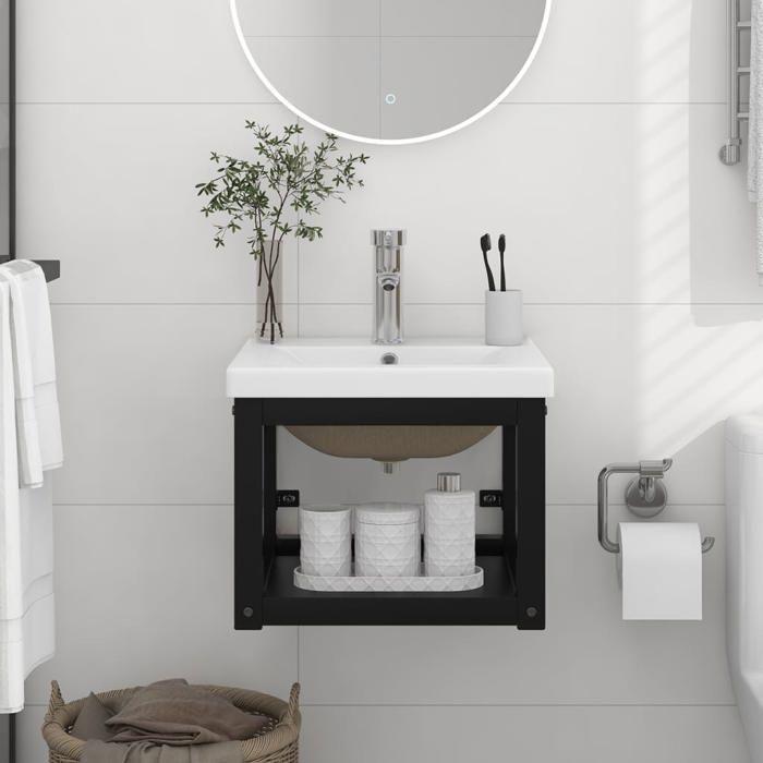 VidaXL Cadre de lavabo de salle de bain vasque à encastrer Noir Fer, cadre de lavabo, meuble de salle de bain, cadre console 3101382