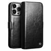 Klapací pouzdro pro iPhone 16 Pro Max, QIALINO Kožená peněženka, Černé