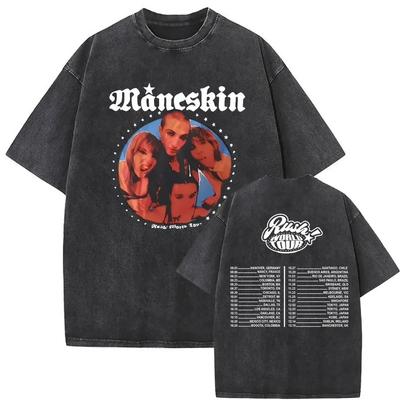 Maneskin Cotton Oversized Mneskin TShirt Washed Italian Rock Band Tee Unisex