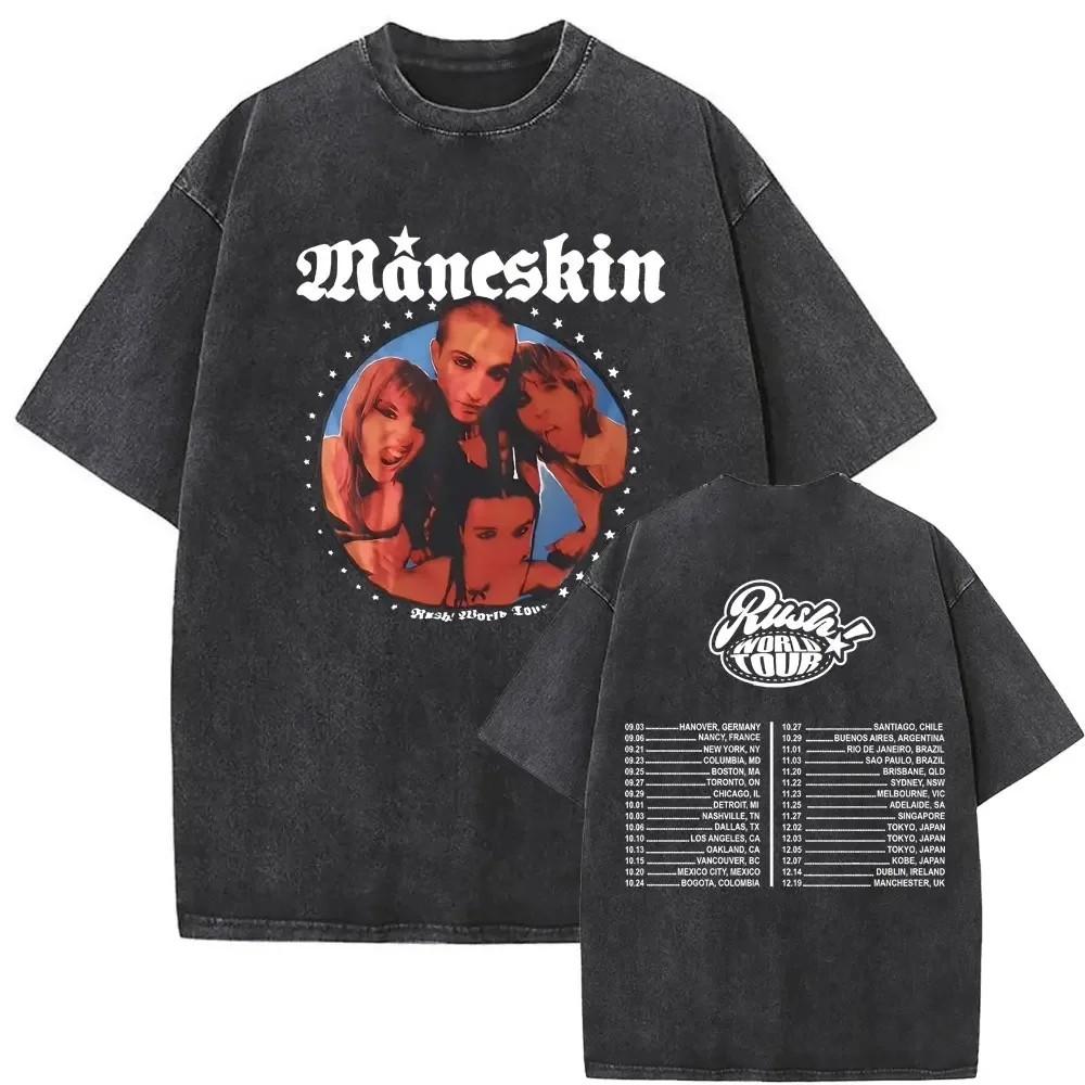 Maneskin Cotton Oversized Mneskin TShirt Washed Italian Rock Band Tee Unisex