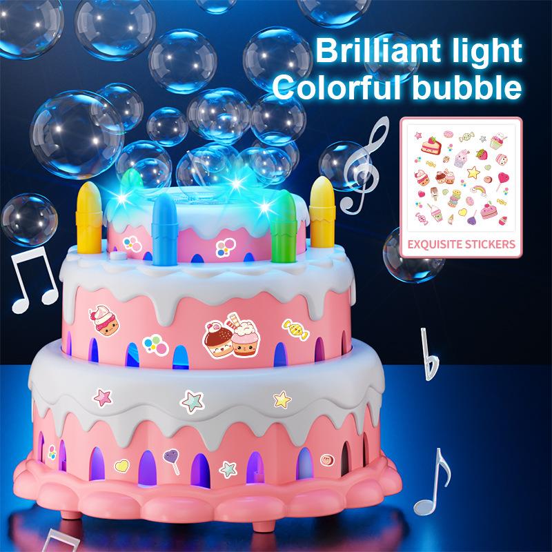 Kids Kawaii Electric Toys Birthday Cake Bubble Machine Flashing Music Automatic Machine Bubble Children Girl Lovely Gifts 6-12Y