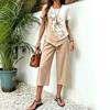 Women's Casual 2 Piece Sets Short Sleeve Crew Neck Top And Cropped Pants Sets Summer Floral Lounge Outfits
