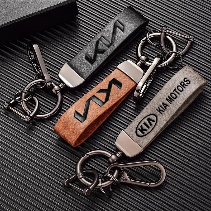 Luxus-Leder Autoschlüsselanhänger Bedrucktes Logo Schlüsselanhänger Zubehör für KIA K9 Sportage Niro K5 Carnival EV6 EV9 EV3 K8 Stinger Forte hbwjx00