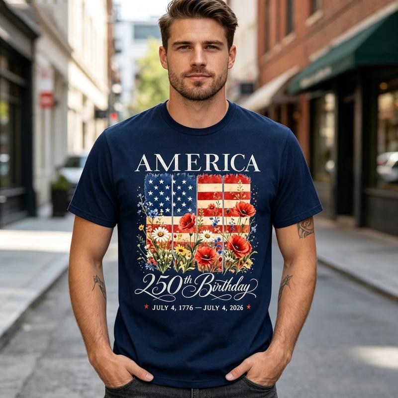 USA 250th Anniversary 17762026 T Shirt Retro American Flag Flower Graphic Tee Unisex Unisex Soft Cotton Crew Neck Short Sleeve