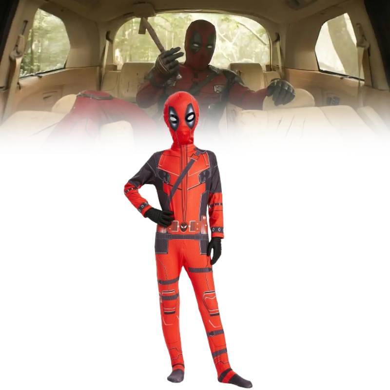 Deadpool Cosplay Jumpsuit With Polyester Spandex For Kids Halloween Party