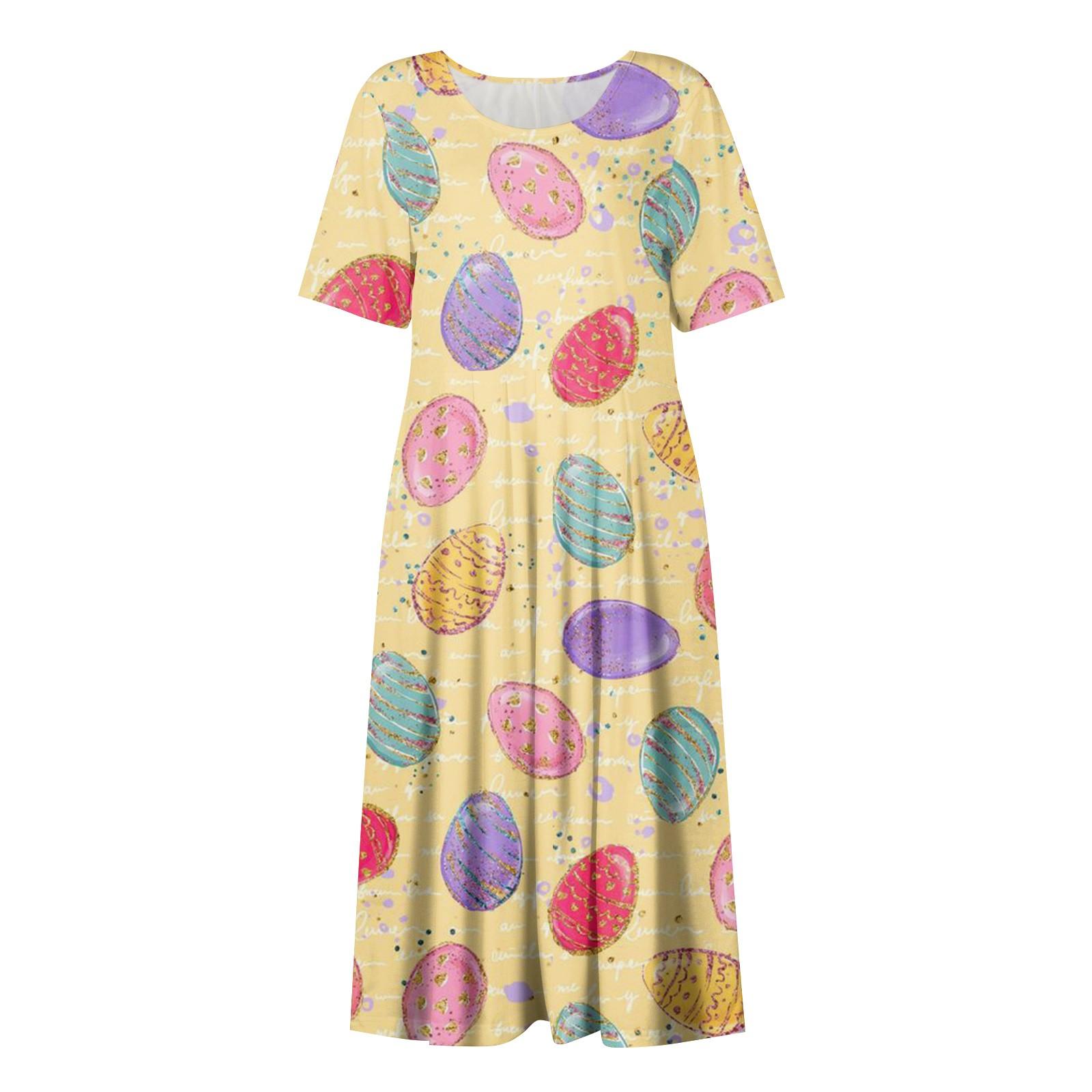 Женское летнее повседневное модное пасхальное платье с коротким рукавом и карманом — фото 4