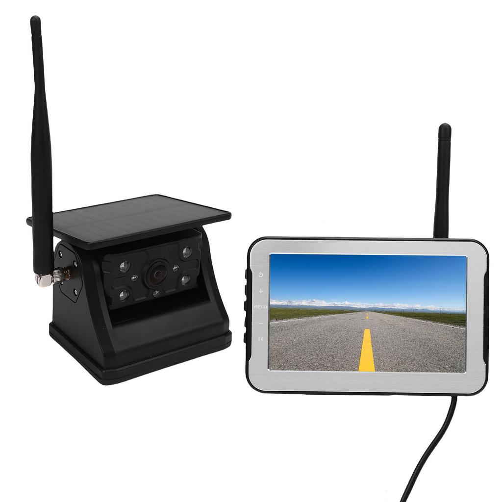 Magnetische Solar-Funk-Rückfahrkamera 5-Zoll-Display 1080P 150 Grad Weitwinkel 24 Stunden Akkulaufzeit 2,4-Hz-Signal Nachtsicht für Wohnmobil Anhänger LKW