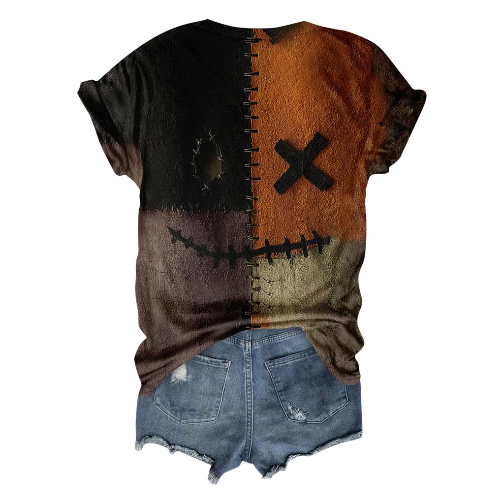 Women's Fashion Casual Three-quarter Sleeve Halloween Letters,  Face Print Top